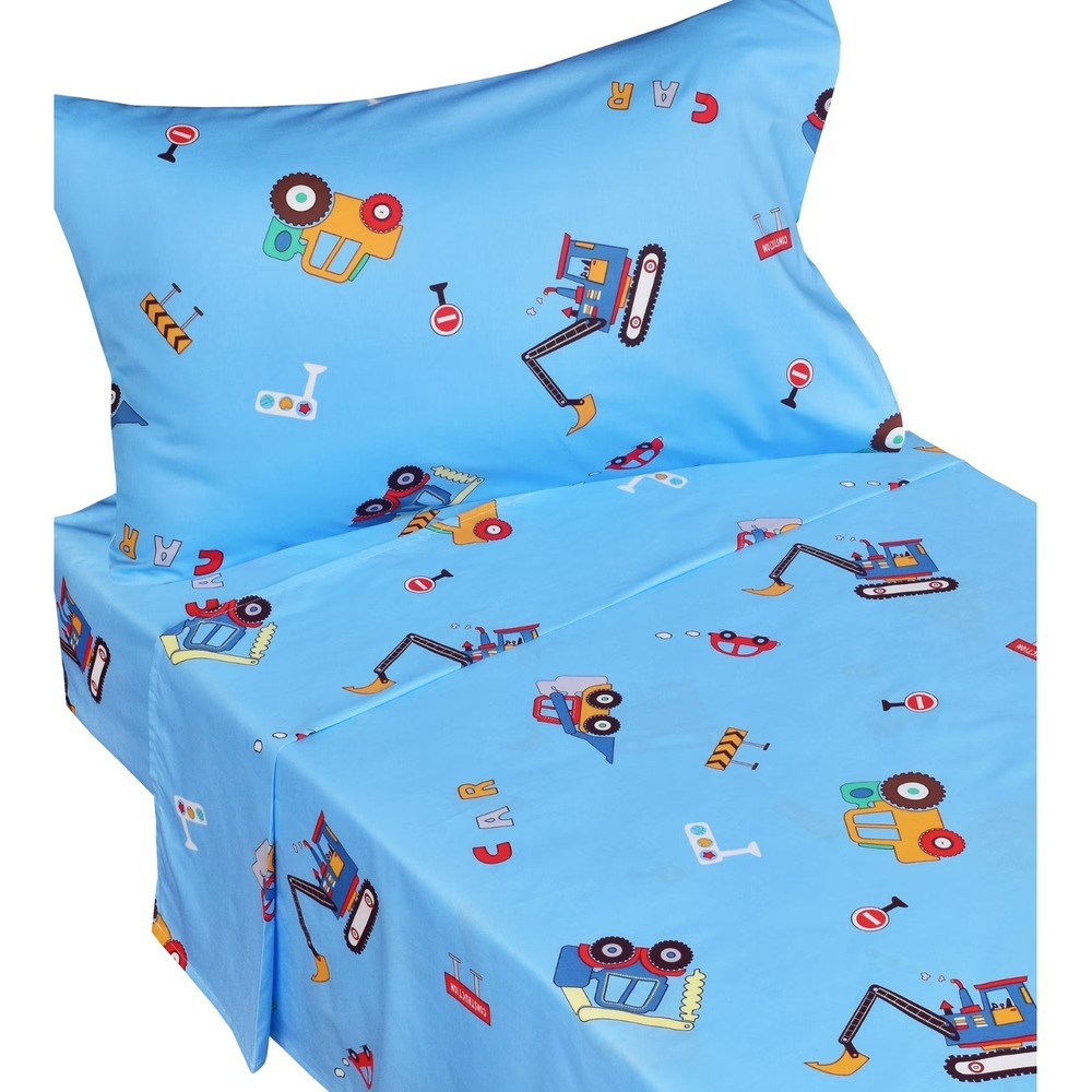 J-pinno Car Truck Tractor Digger Building 100% Percale Cotton 3 Piece Toddler